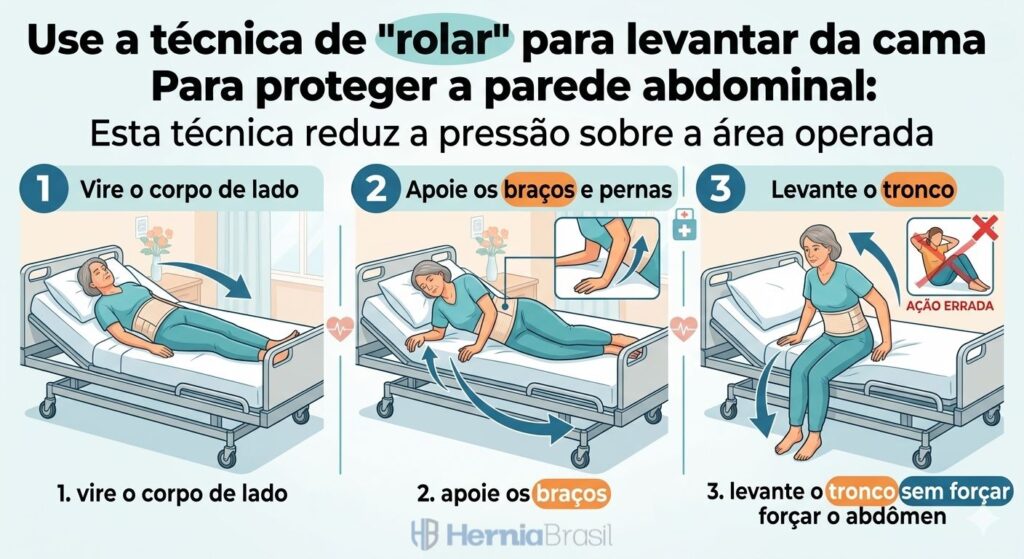 Técnica para levantar da cama após uma cirurgia de hérnia abdominal 