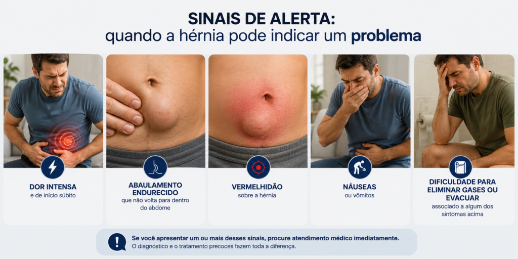 sinais de alerta para atendimento de emergência em pacientes com hérnia abdominal