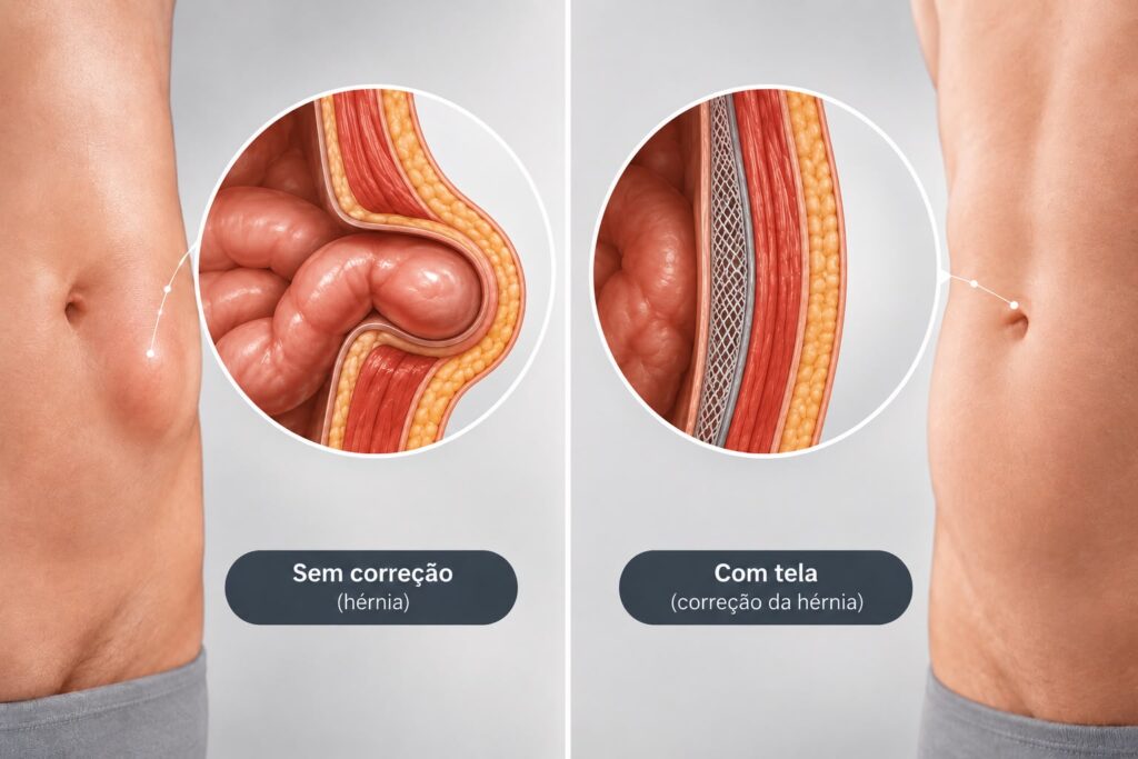 o uso da tela reduz o risco de recidiva de uma hernia da parede abdominal